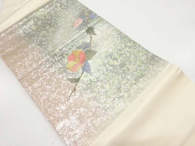 引き箔螺鈿　枝花模様名古屋帯